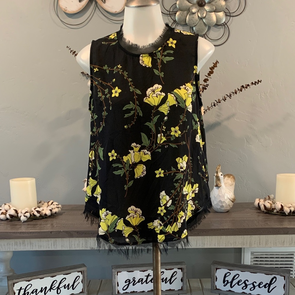 Who What Wear Black and Yellow Floral Blouse - Picture 1 of 7